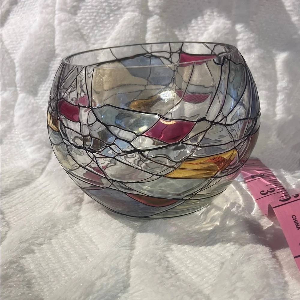 PartyLite Stained Glass Candle Holder - Red, Gold, Black